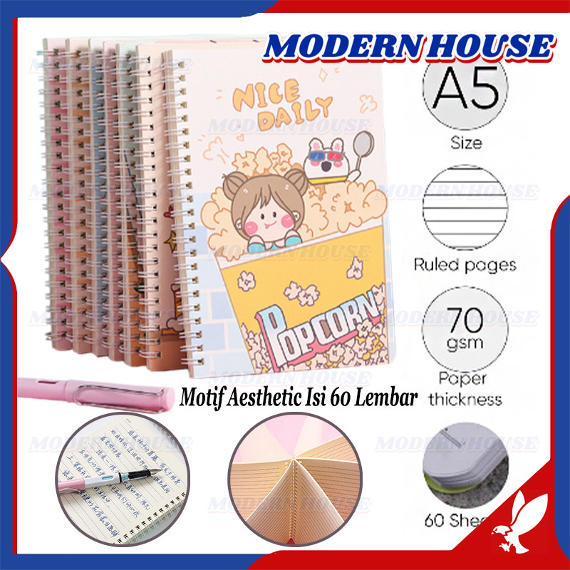 

Buku Tulis Catatan Notebook Ring A5 / Notebook Journal / Buku Tulis A5 Spiral Notebook Aesthetic / Spiral Buku Agenda