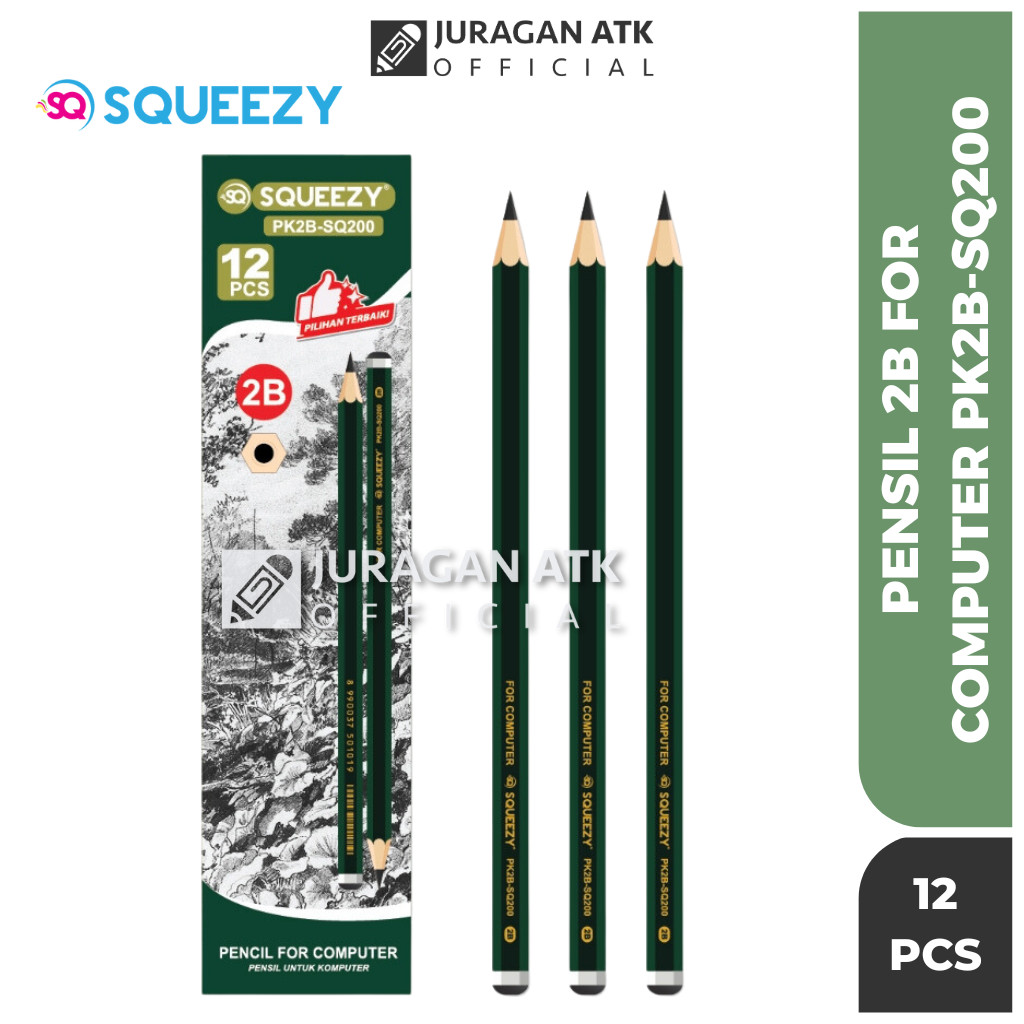 

( 12Pcs) Pensil 2B Murah / Pensil Kayu 2B Hijau Squeezy PK2B-SQ200