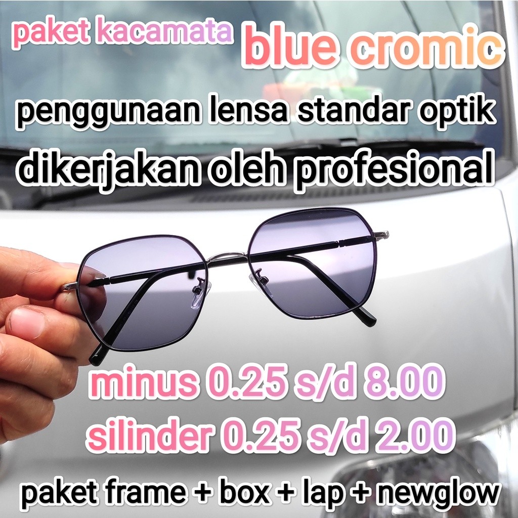 Paket Kacamata Blue Cromic Lensa Standar Optik Minus 0.25 s/d 8.00 Silinder 0.25 s/d 2.00