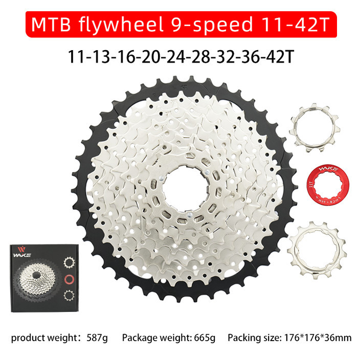 Wake Sprocket 9 Speed 11 - 42T Silver Gear Cassette Sepeda MTB GPT
