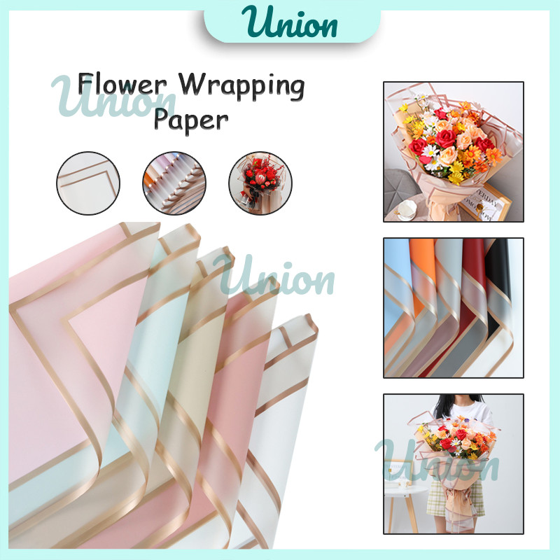 

Kertas Buket Transparent Double Frame Cellophane List Flower Gold Line Wrapping