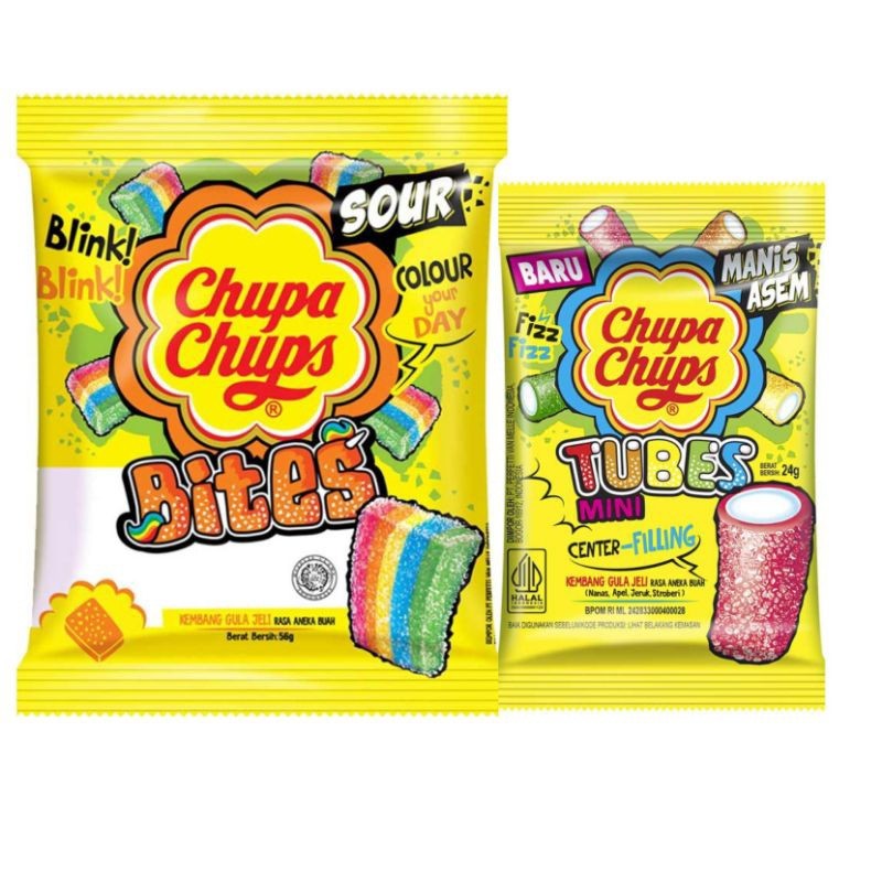 

CHUPA CHUPS Sour Bites 56 gr Sour Tubes 24 gr Permen Jelly