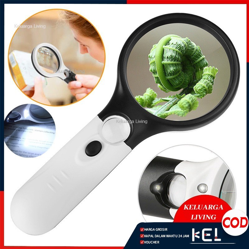 

2in1 Magnifier Gelas Kaca Pembesar Dengan Lampu 3 LED Loop Magnifying Untuk Membaca dan Perhiasan
