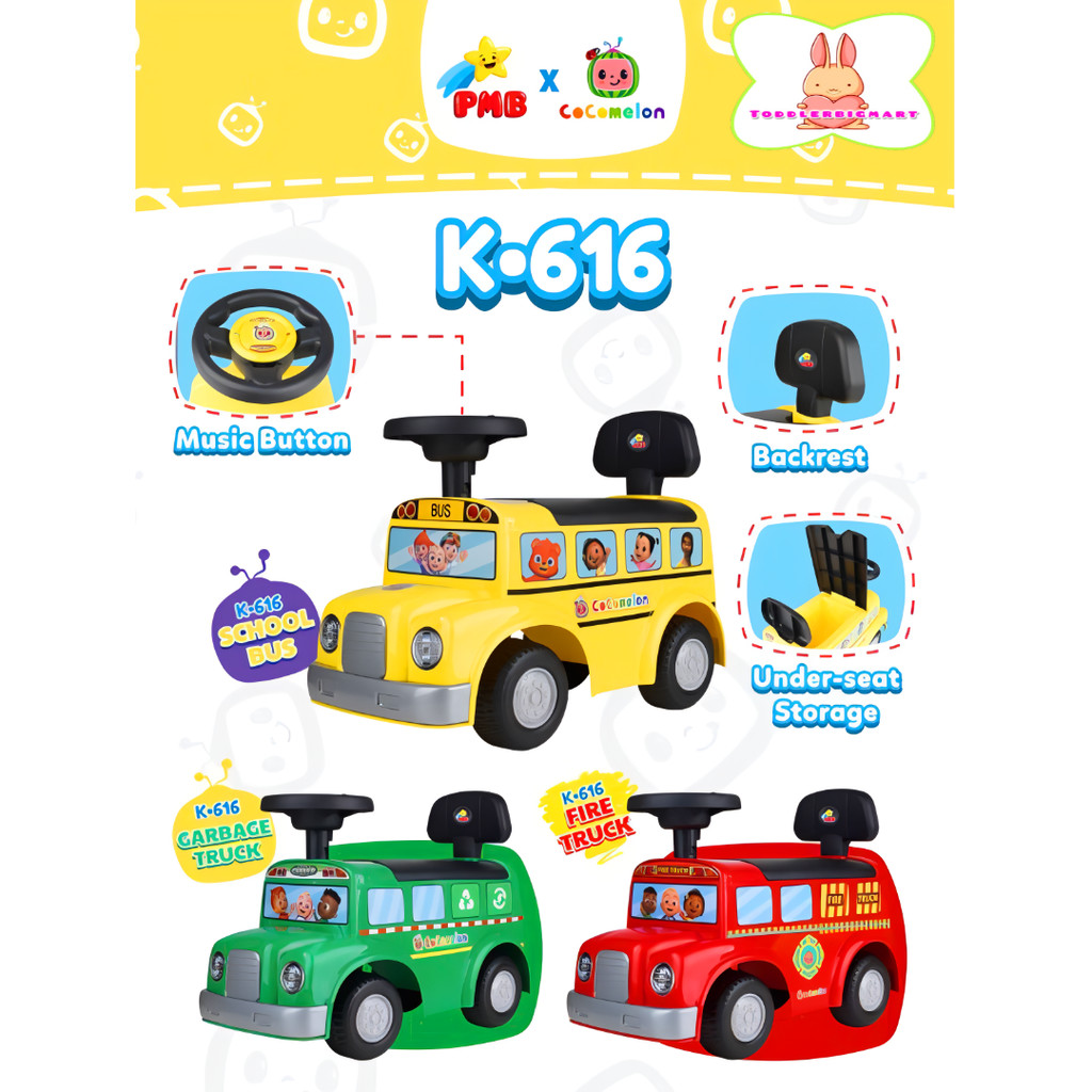 RIDE ON MOBIL MAINAN ANAK MANUAL TOY CAR PMB K-616 / K-617 / K-618 / K-619 COCOMELON SCHOOL BUS JIMB
