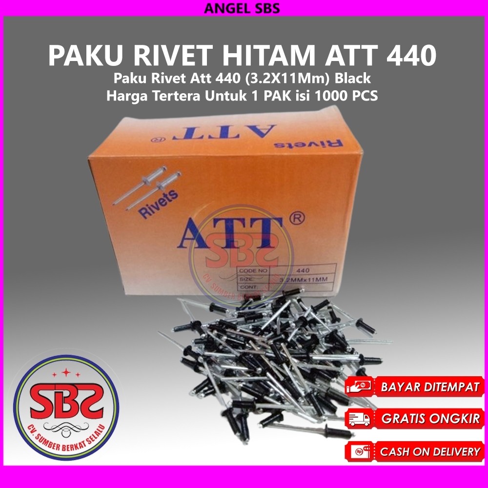 ATT Paku Rivet 435, 440 dan 550 HITAM 1 Box Isi 1000pcs HITAM - Paku Rivet Hitam / Black