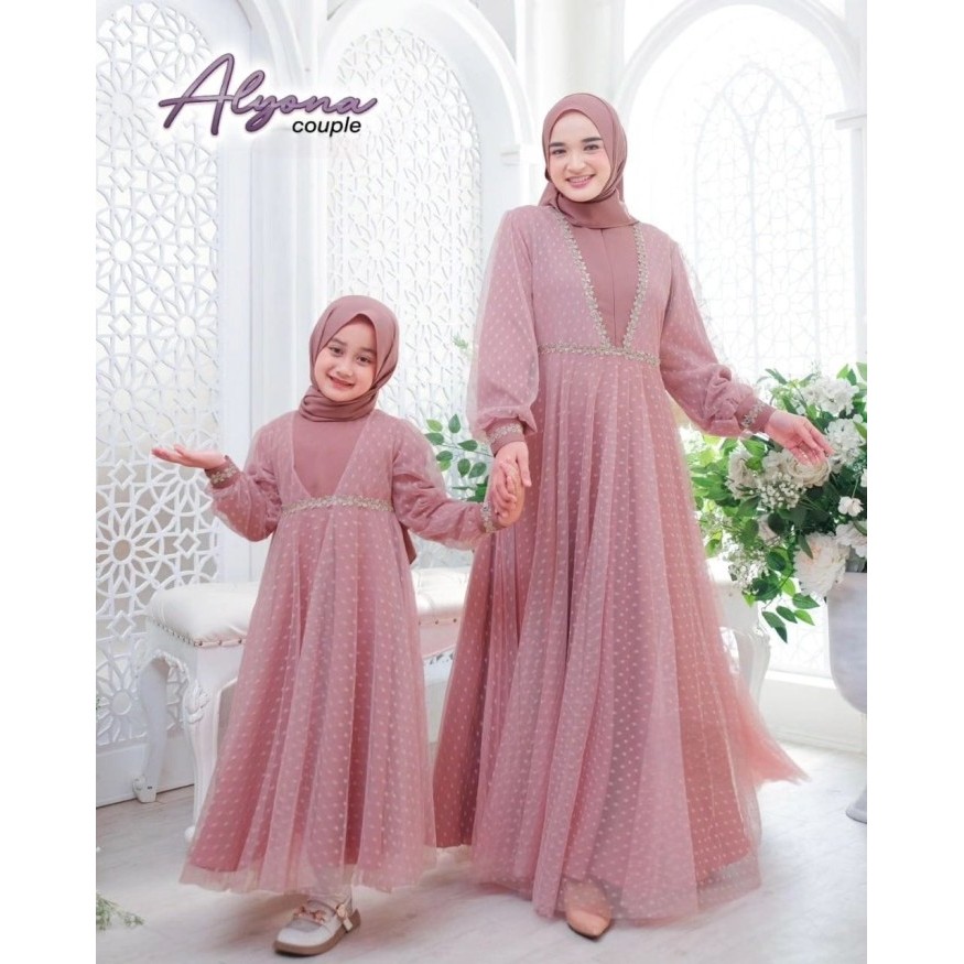 ✨BISA COD✨ - Gamis Couple Ibu dan Anak Perempuan Baju Muslim Lebaran Alyona - lilac, Anak