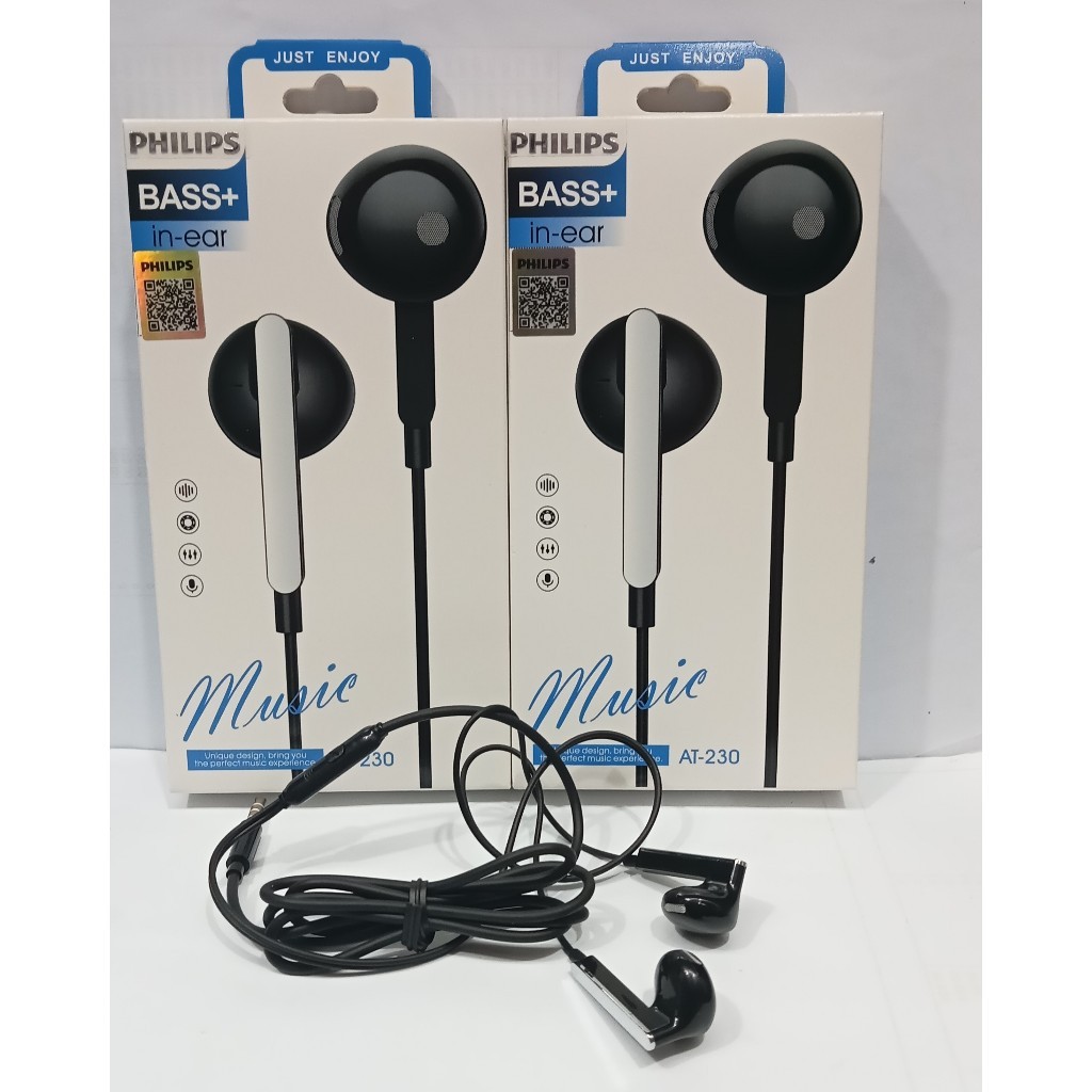 Handsfree Philips AT-230 Stereo Earphone Headset + mic Natural Sound & Heavy Bass AT230