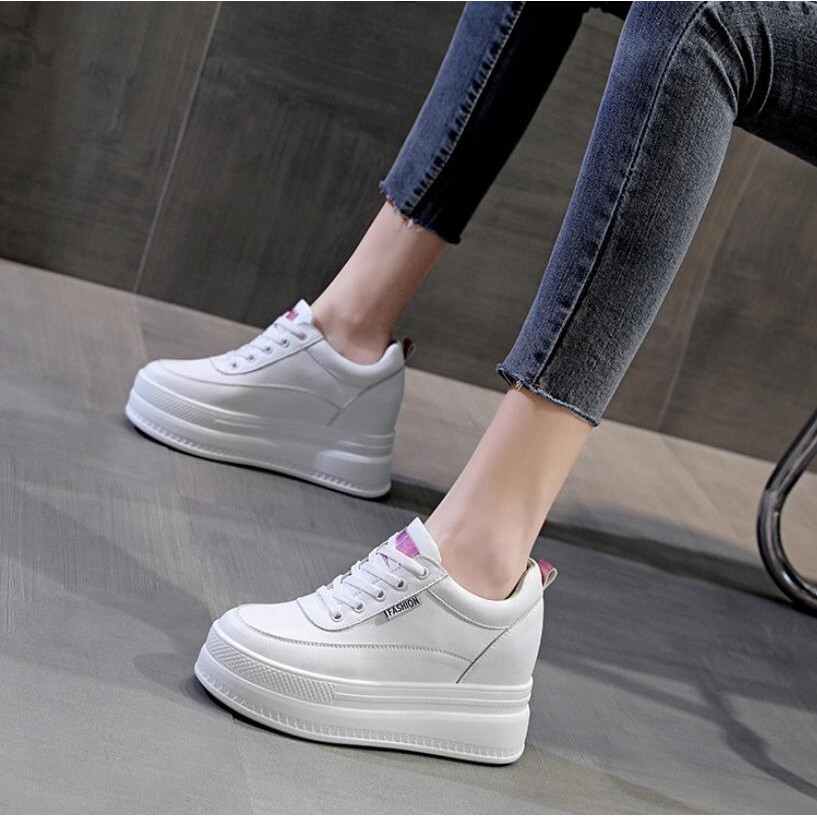 New Spring Autumn White Hidden Wedge Heels Casual Shoes Woman 9CM Platform Shoes High-heels Walking 