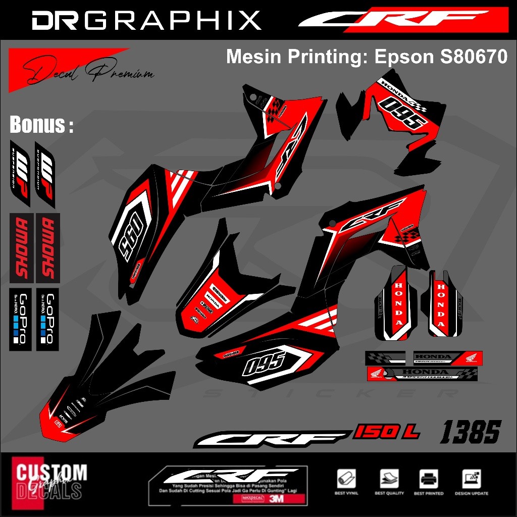 PREMIUM DECAL STIKER HONDA CRF 150L CRF 250 FULL BODY COSTUM DESAIN TERBARU kode CRF-6