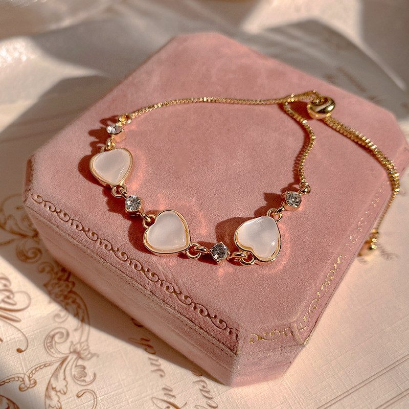 

Korean Sweet Heart Opal 18K Gold Plated Stainless Steel Tennis Chain Bracelets For Women 2023 New Fashion Classics Jewelry Gifts