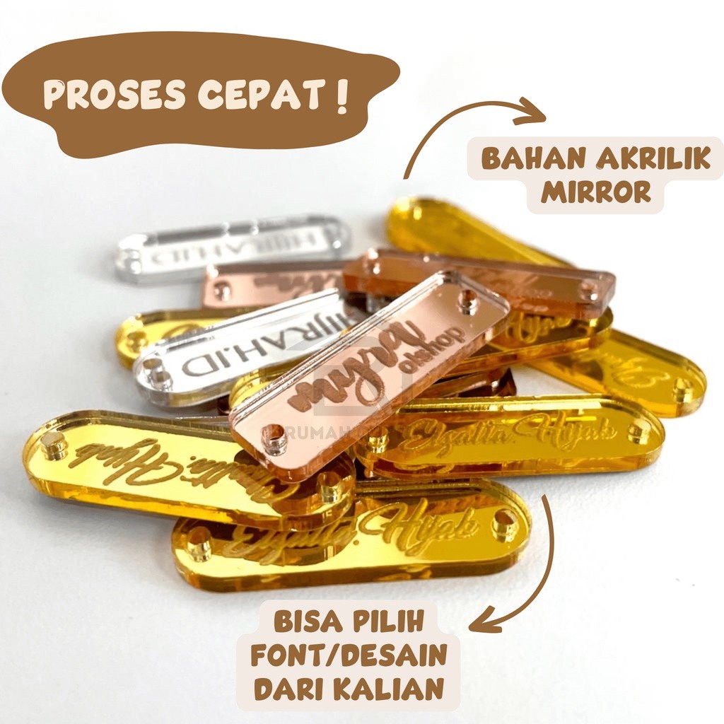 

Label Hijab Akrilik Label Jilbab Label Baju Akrilik Custom Akrilik Mirror Gold Rosegold Silver