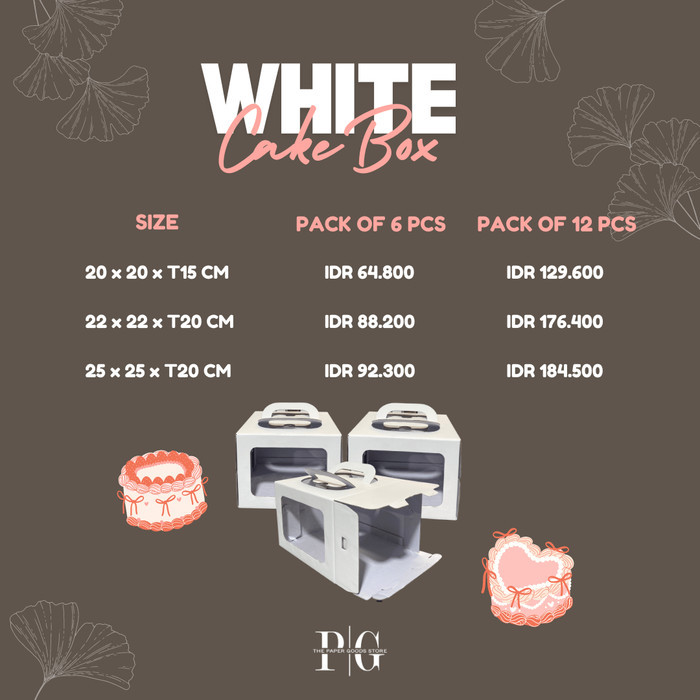 

Eflute White Cake Box / Kotak Dus Box Mika Kue Jinjing / Kemasan Kue Pudding Birthday Cake isi 6 pcs atau 12 pcs - 20 x 20 x T15, isi 6 pcs