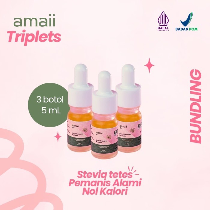 

BUNDLING AMAII TRIPLETS (3 Botol x 5 mL) - Pemanis Alami Nol Kalori / Natural Sweetener Zero Calorie Liquid Stevia