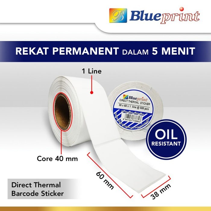

Blueprint Direct Thermal Sticker Label 38x60 mm 1 Line 38x60mm 500 pcs DTS