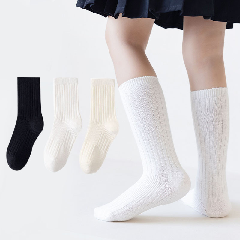 

Warm New School Style Student Socks Black And White Children'S Socks Double Needle Solid Color Kids Socks For Boys And Girls