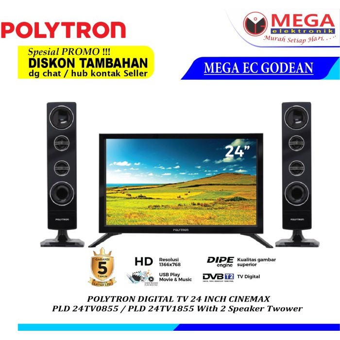 LED POLYTRON PLD 24TV0855 / 24TV1855  DIGITAL TV  24 INCH + 2 SPEAKER TOWER