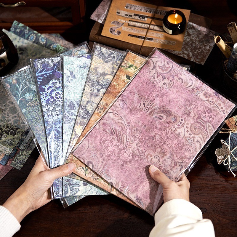 

[Gongjin] 20 Lembar Kertas Deco Besar Baroque Pattern Paper Scrapbook Bujo Journaling DIY Vintage