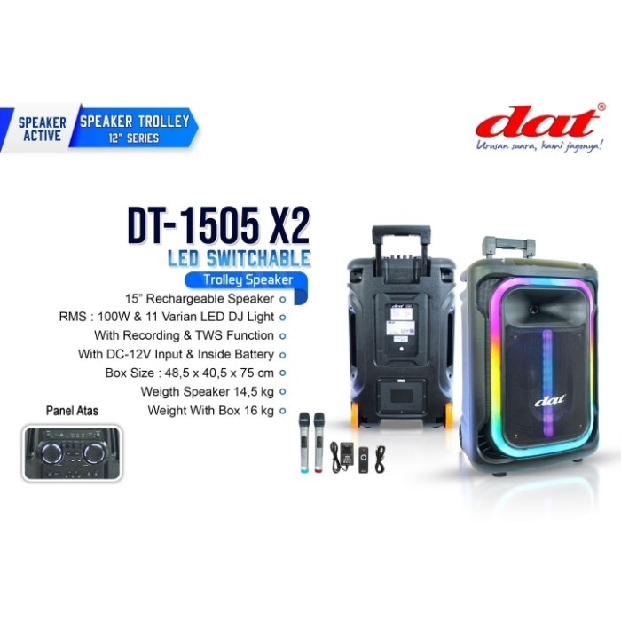 Speaker Portable Wireless DAT DT1505X2 15 Inc Free 2 Mic Wireless