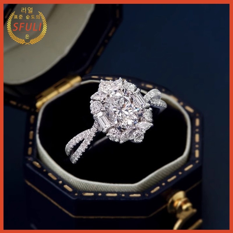 Pt950 Cincin Pernikahan Wanita Platinum Moissanite Oval Mewah Dapat Disesuaikan