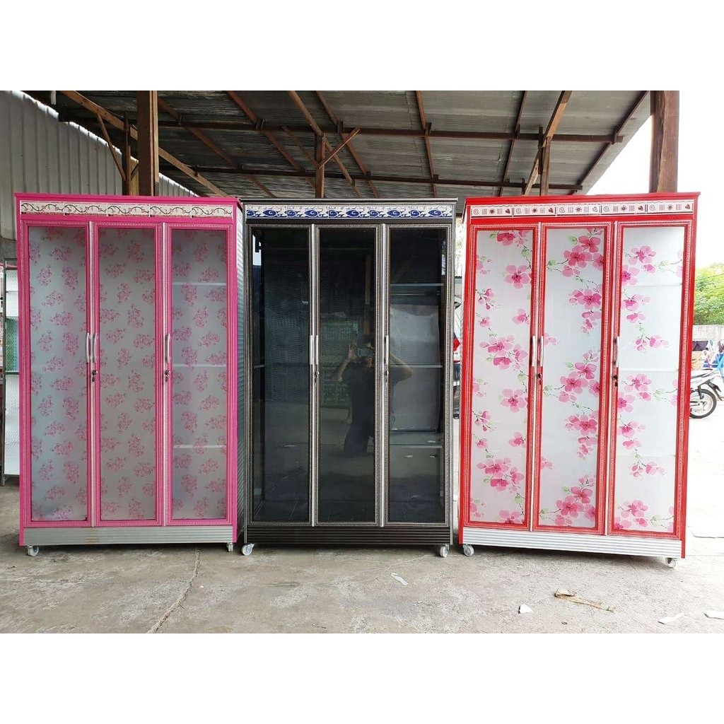 Lemari pakaian gamis 3 pintu almunium kaca