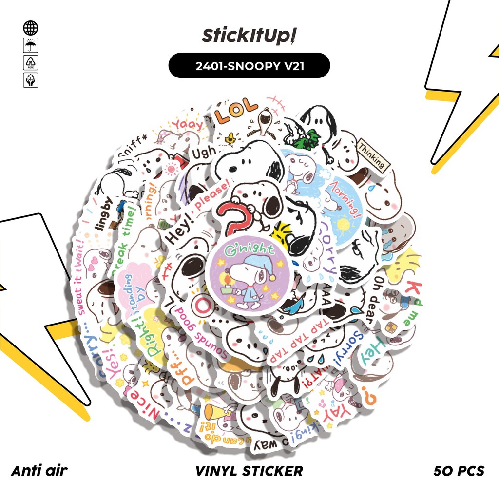 

COD✨ 50 Pcs Stiker Pack SNOOPY V21 Lucu Aesthetic Vynil Waterproof untuk Freebies Sticker Buku Journal Casing HP Laptop