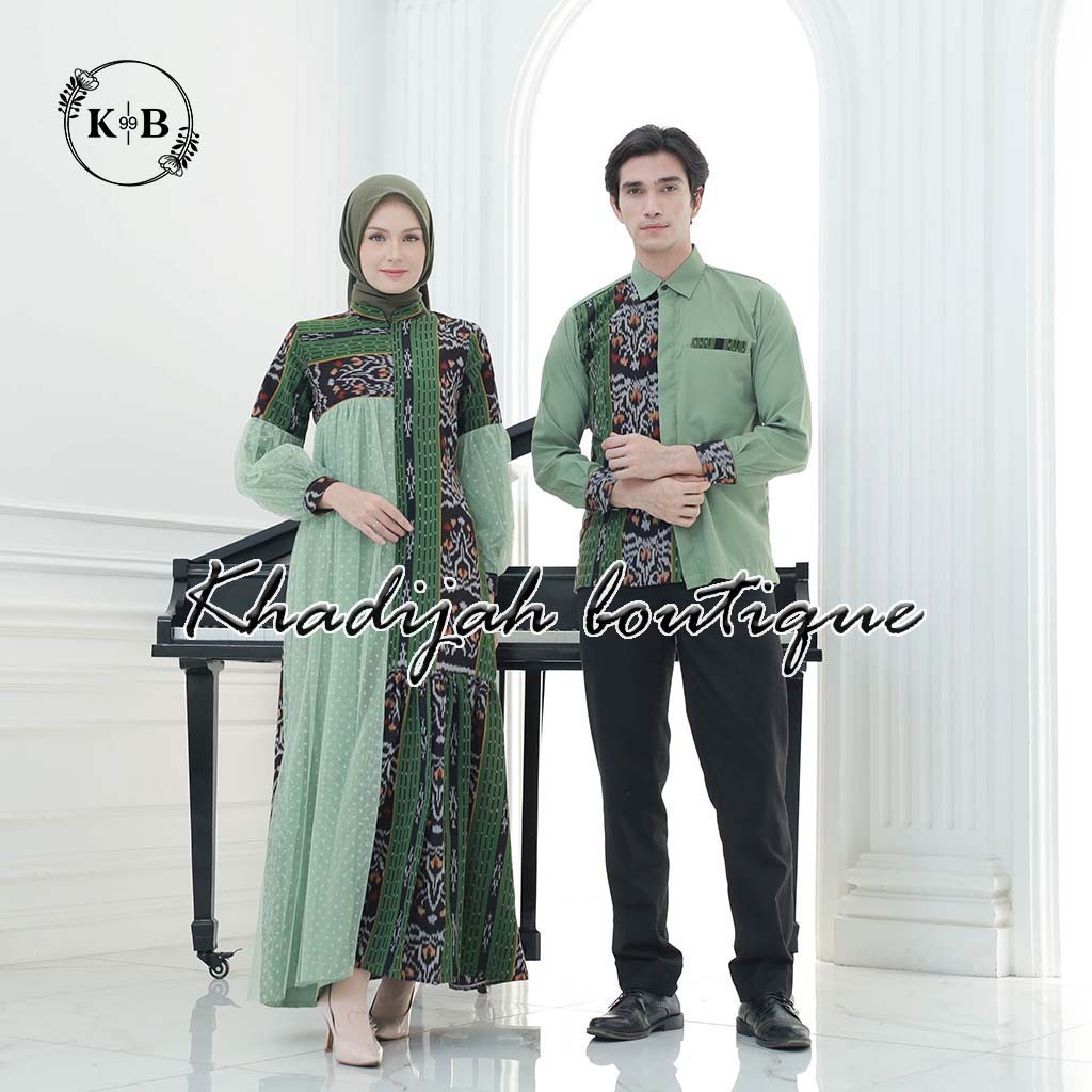 Set couple baju prewed, raya dress kemeja ethnic tenun troso, gamis raya tenun, dress wanita, set co