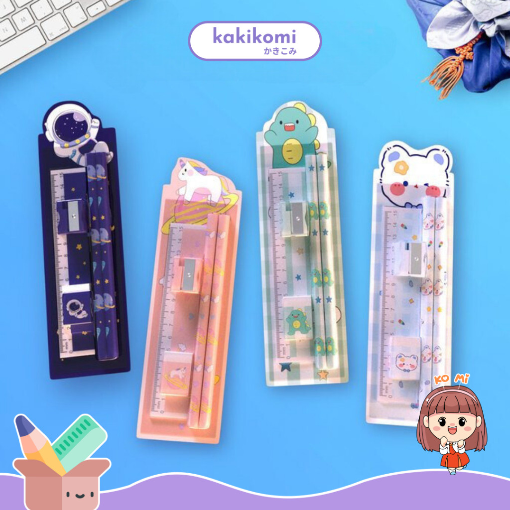 

5in1 Pensil Set Alat Tulis Anak Lucu Dan Penghapus Untuk Tempat Pensil Buku Tulis Sekolah Alat Tulis Karakter