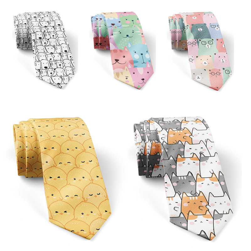 3D Printing Cartoon Animal Print Tie Men's Casual 8CM Slim Business Tie Brand New Polyester Festive 