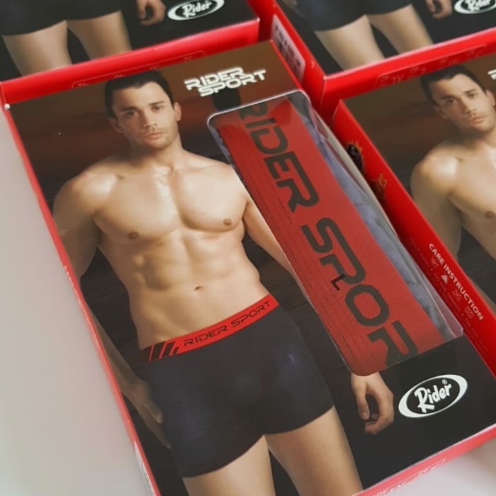 Terlaris ✨ -Celana Dalam Pria Boxer - RIDER Sport 763B - Hitam / Abu Polos - Random