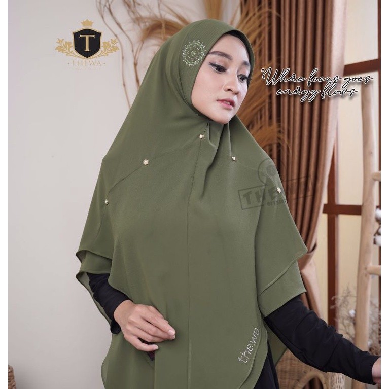 Thewa Khimar Mutiara Ori Thewa ceruty babydoll soft pet antem 2 layer khimar payet jilbab instan ker