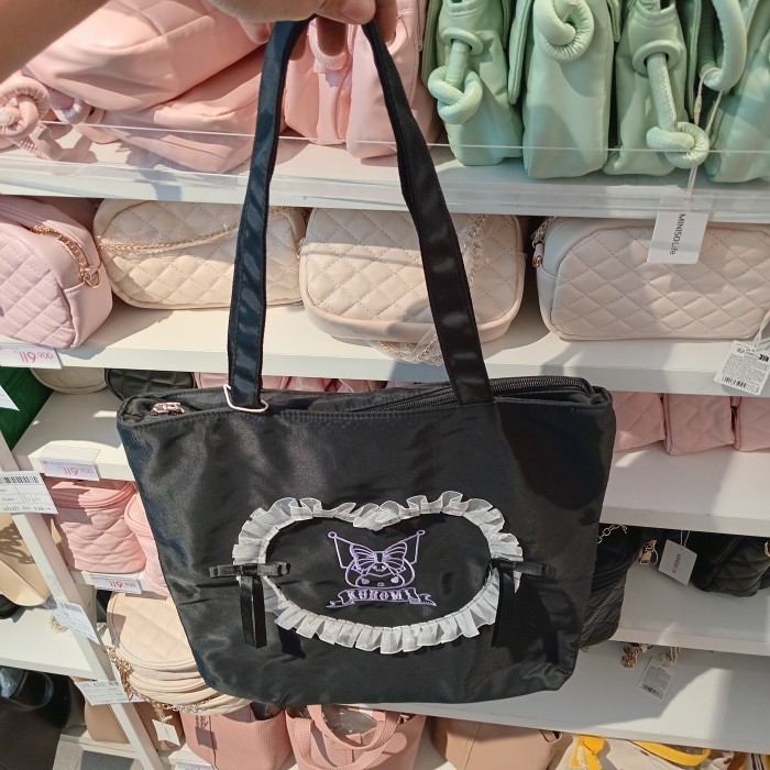 MINISO Kuromi Lace Shopping Bag - Tas Totebag Kuromi Cantik -  Tas Bahu