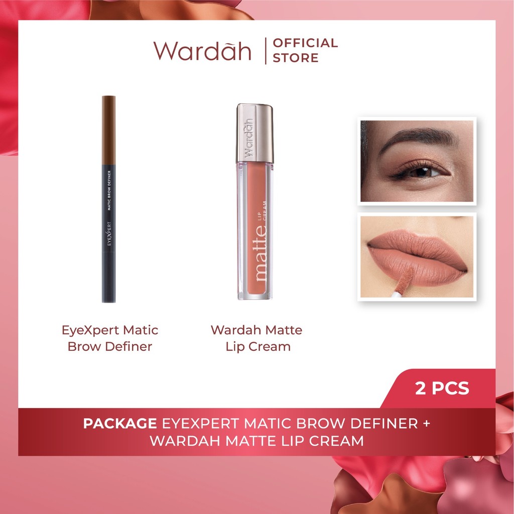 Wardah Paket EyeXpert Matic Brow Definer 0.25 g + Wardah Matte Lip Cream 4 g - Paket Eye & Lip Make 