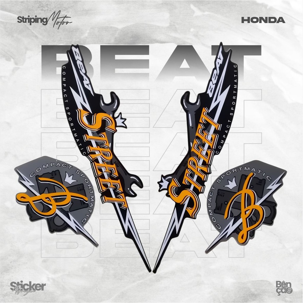 Striping stiker motor | HONDA BEAT STREET 2020 body hitam silver standar full body berkualitas | Ben