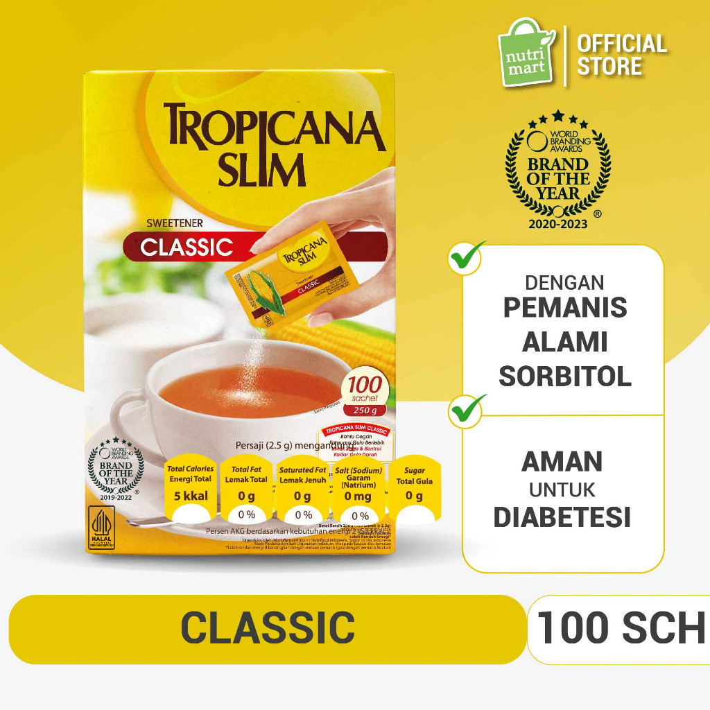 

Tropicana Slim Sweetener Classic 100 sachet - Pemanis untuk Bantu Batasi Gula