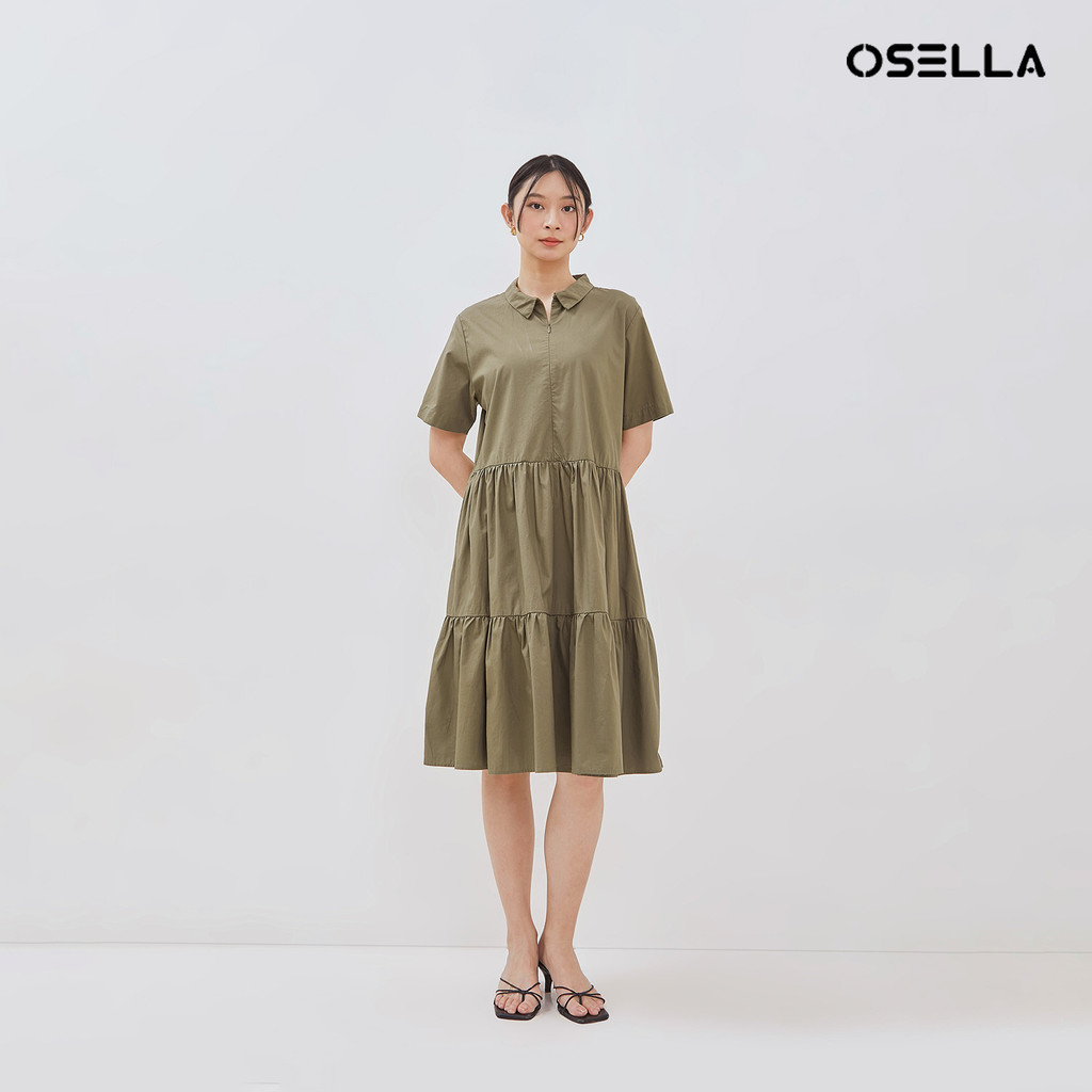 Osella Lucia Midi Dress In Olive Green 2157400166 | Midi Dress Wanita