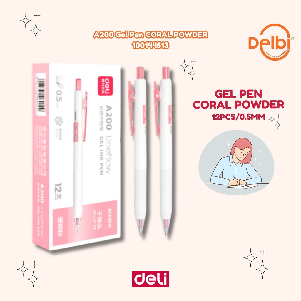 

1 PCS Deli Gel Pen Pulpen Gel Warna 0.5mm A200 A200 Gel Pen CORAL POWDER