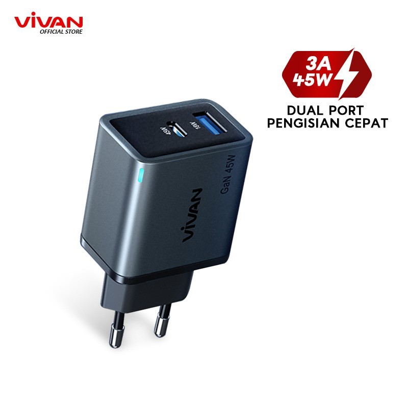 VIVAN GAN08 Adaptor 45W Dual Port Usb + Type C