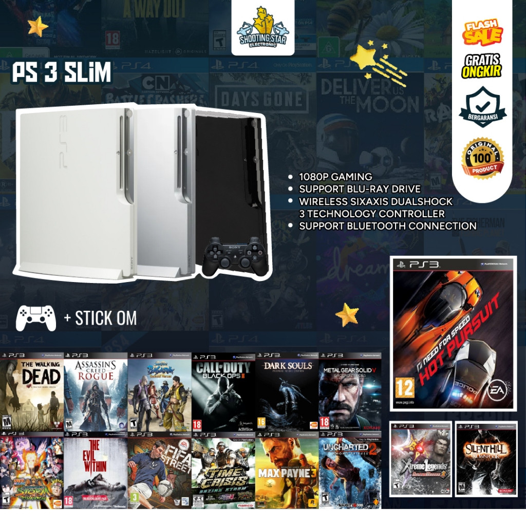 PS3 Slim Sony Second Stick Original Mesin Hdd 160GB 250GB 320GB 500GB 1TB - Playstation 3 Slim  1 Ta