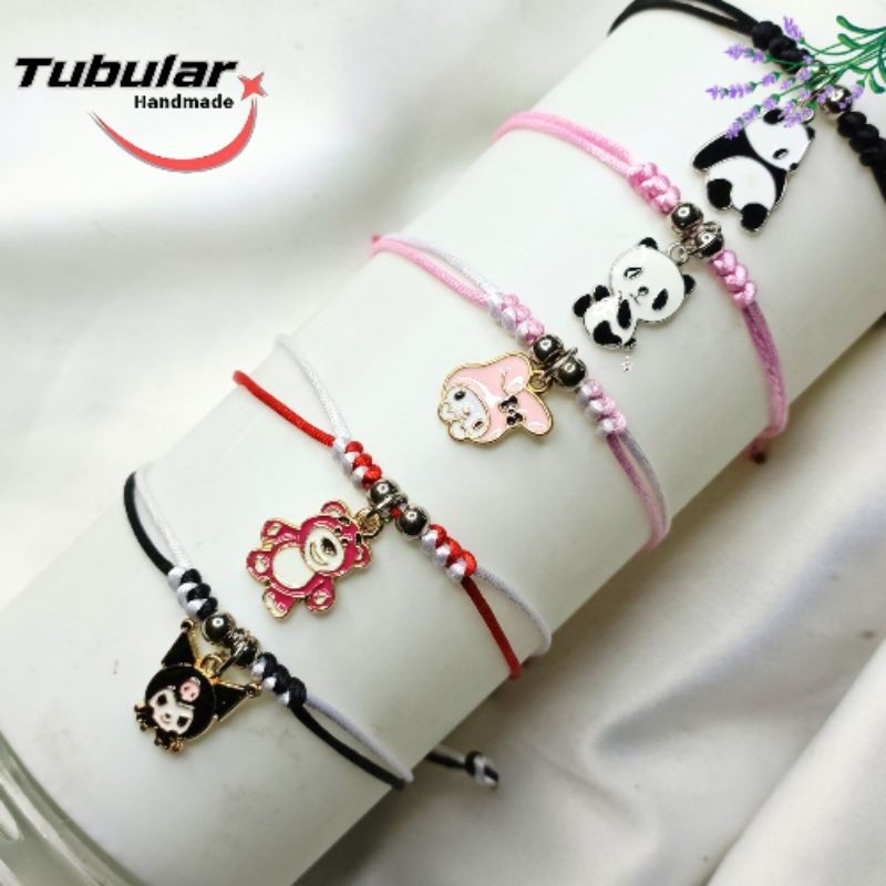 TUBULAR|| Gelang Couple Pasangan Liontin panda Gelang Kopel Persahabatan Tali satin Hitam Putih
