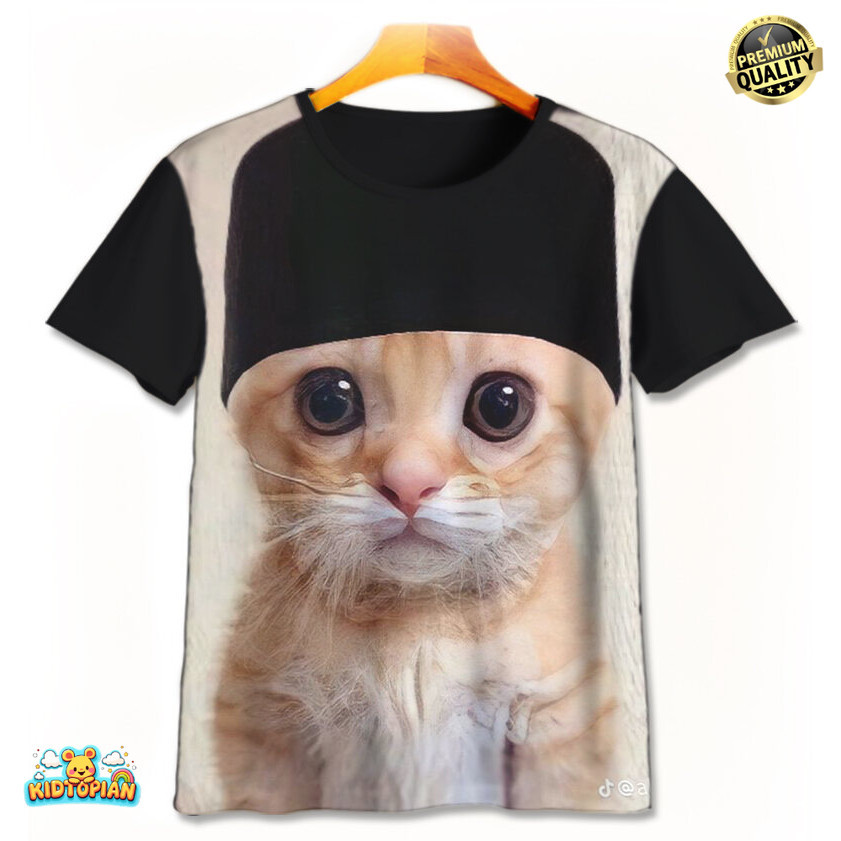 Baju Kaos Anak 3D Kartun Gambar Kucing Lucu - Kucing Pakai Peci Lucu Pakaian Anak Laki-Laki Perempua