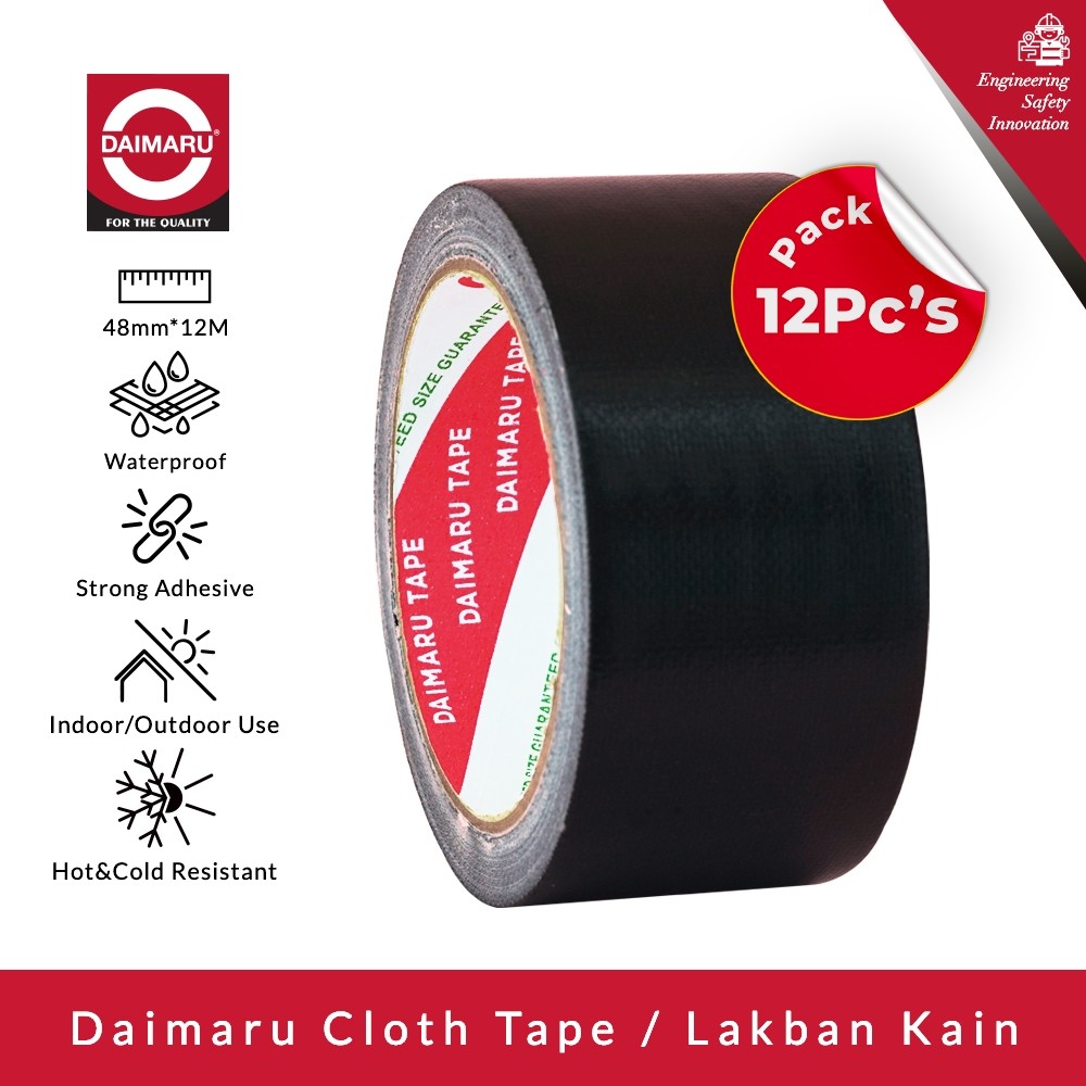 

Daimaru Cloth Tape Lakban Kain Hitam 48mm x 12m / 2 Inch (12 Pcs) - Lakban Kain