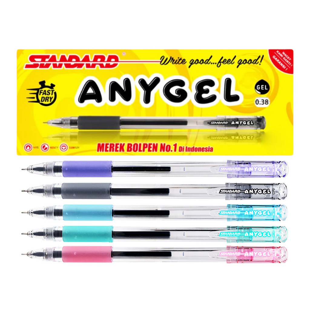 

BOLPEN Ballpoint Pen Standard ANYGEL 0.38mm Pulpen Gel Ink 1 PCS Warna Hitam
