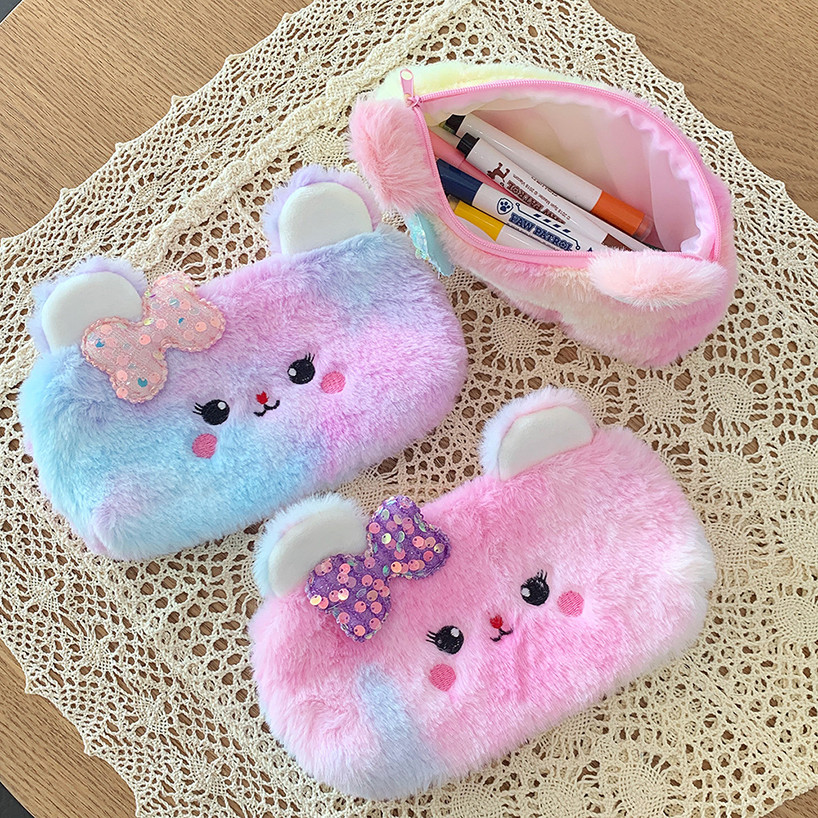 

Colorful Pencil Case Plush Pencil Cases For Girls Trousse Cute Bow Kalemlik School Supplies Estuche Escolar Pencil Pouch
