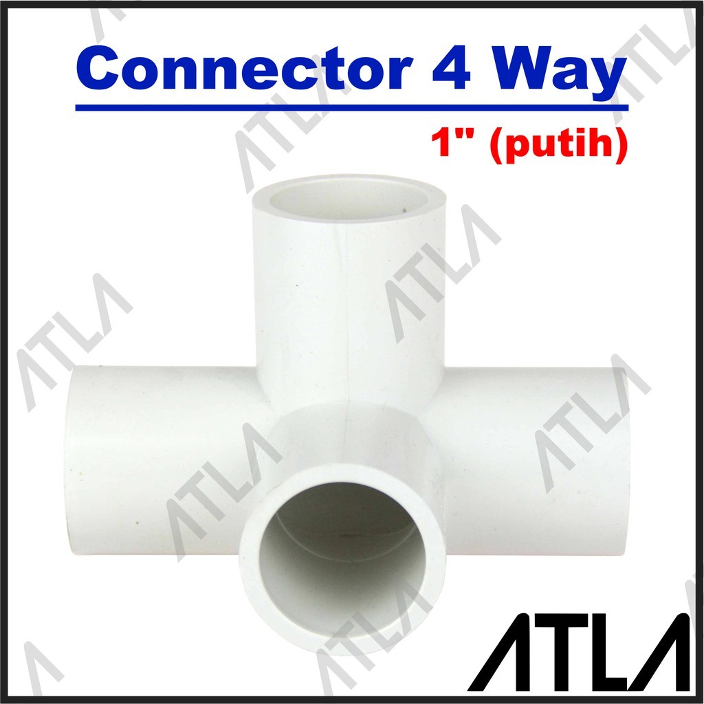 Paket 10 Konektor Pipa 4 Way Putih Tee Connector Paralon Cabang 1" Inch