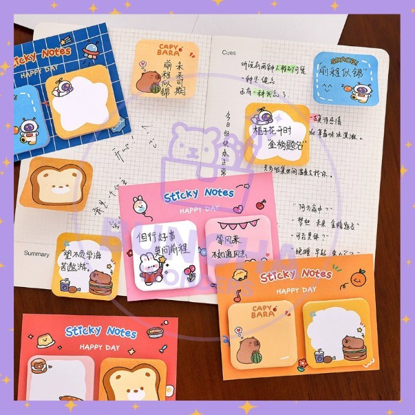 

BW Sticky Notes Motif Lucu 4 IN 1 Tempelan Kertas Catatan 120Lembar Karakter Kapibara S-SN024