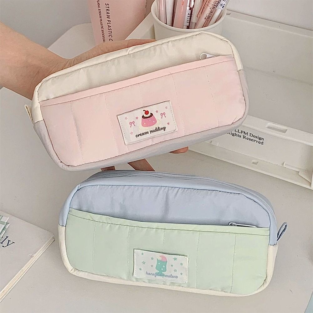 

Portable 2-Layer Pencil Case Large Capacity Colors-block Pencil Pouch Zipper Stationery Organizer School Office