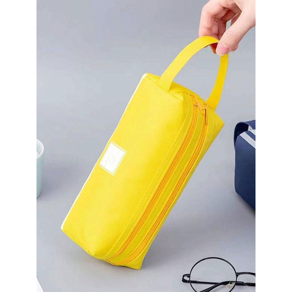 

Double Oxford cloth pen bag Simple large capacity double draw pen bag Student portable zipper portable stationery bag Yellow