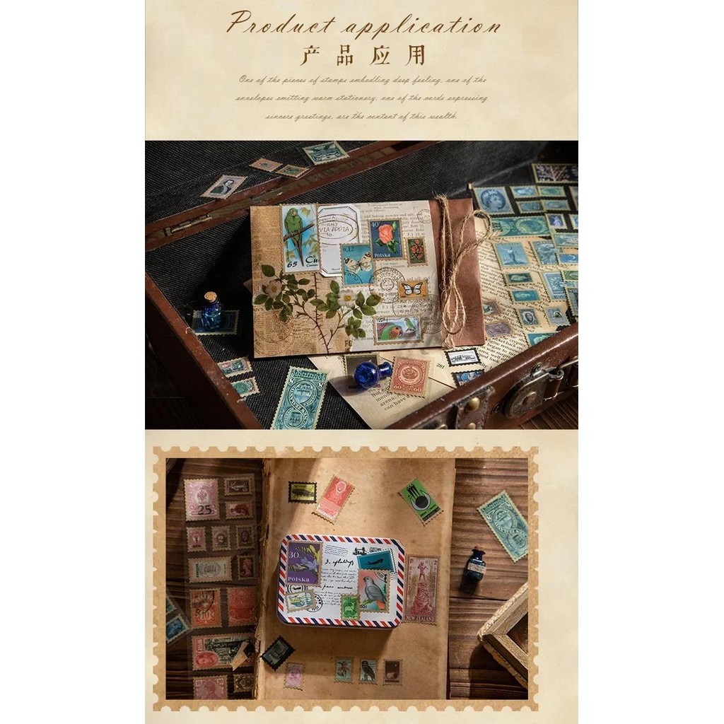 

5Sheets Scrapbooking literature Stamp Retro Handbook Decorative Stickers Stamp Collection Decal Stickers 270*75mm Stationary