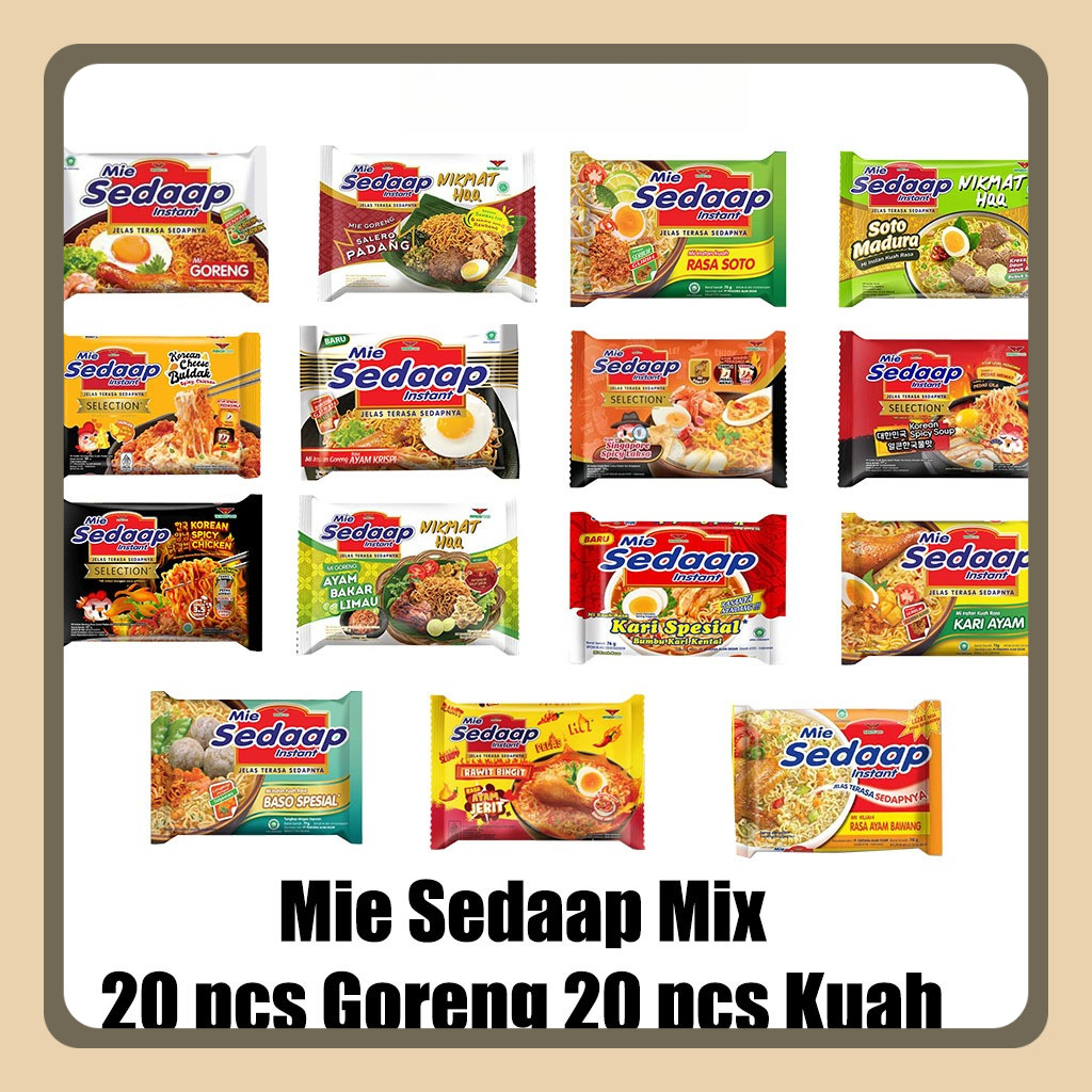 

Mie Sedaap Goreng Bundling 40 pcs Mix 2 variant rasa (20 pcs Goreng 20 pcs Kuah)