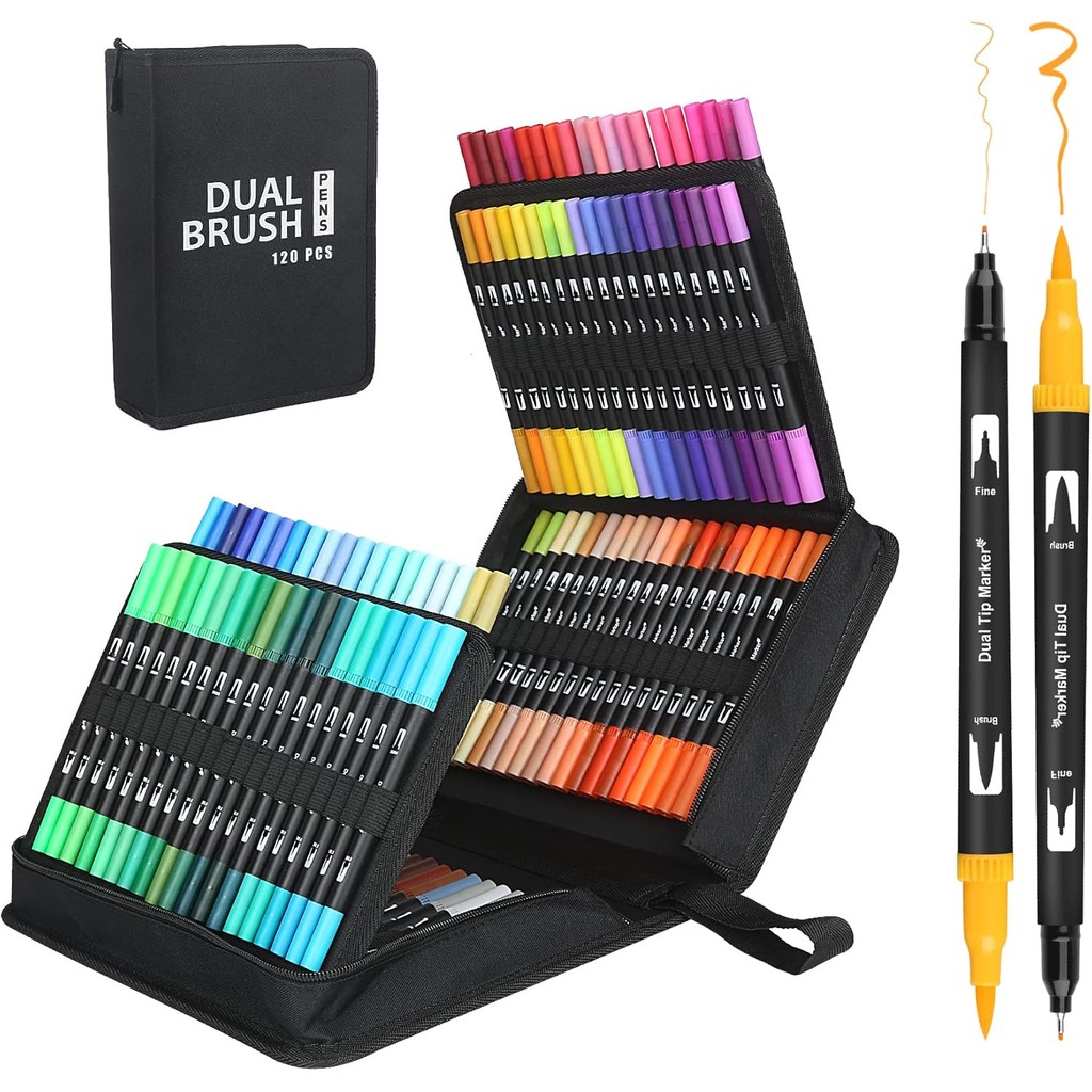 

Dual Tip Brush Marker Pens with Fineliner Brush Tip Pens Felt Tip Pens Set, Art Markers Watercolour Brush Calligraphy Drawing